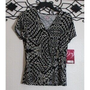 212 Collection Women's Knit Top Size M Short Sleeve Multicolored V Neck